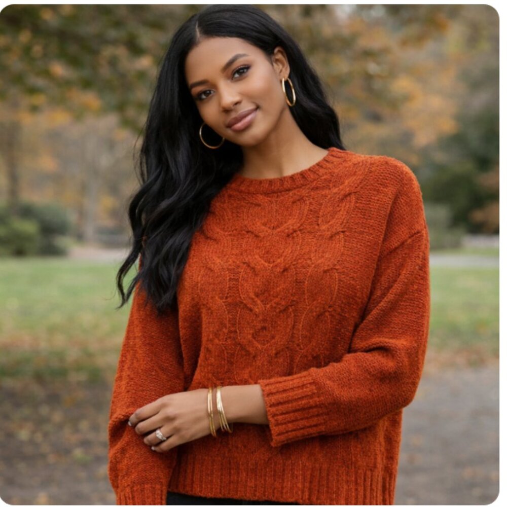 American Eagle Vintage Rust Cable Knit Sweater Women’s M Academia Country Y2K